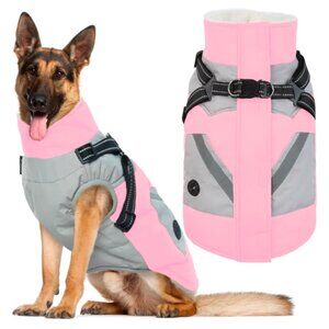 PINK DOG COAT WITH HARNESS (WATERPROOF/WINDPROOF) SIZE LARGE